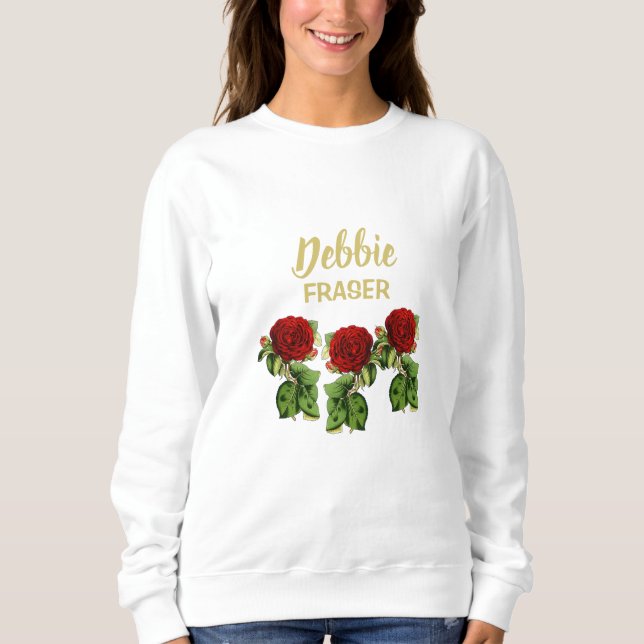Red flower and green leaves custom name sweatshirt (Front)