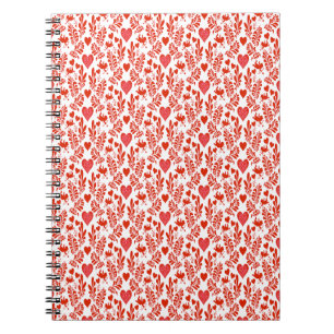 Red flower arrangement with hearts notebook