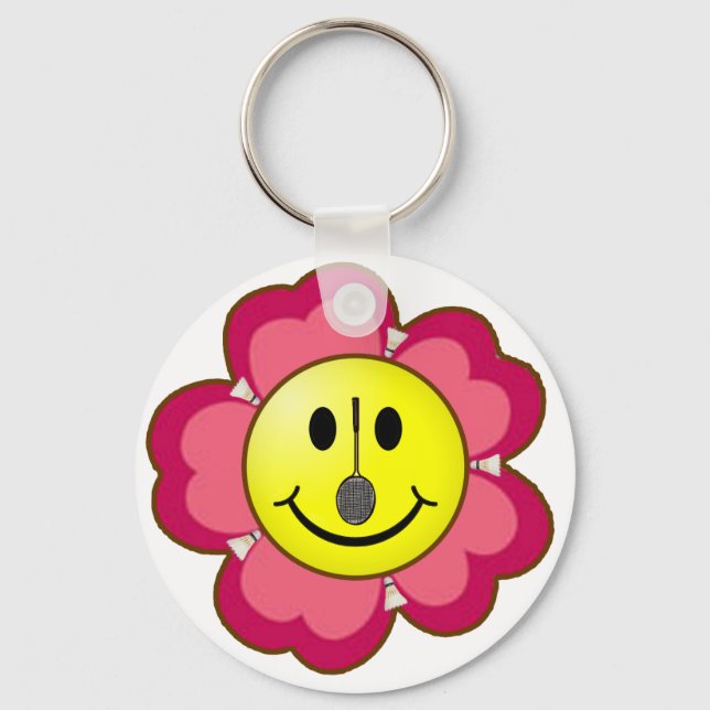 Red Flower Badminton Key Ring (Front)