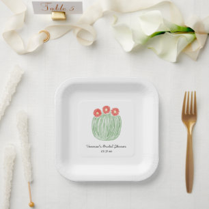 Red Flower Barrel Cactus Bridal Shower Paper Plate