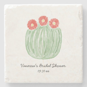 Red Flower Barrel Cactus Bridal Shower Stone Coaster