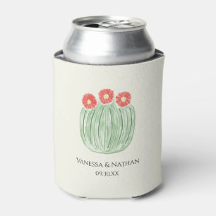 Red Flower Barrel Cactus Wedding Favour Can Cooler