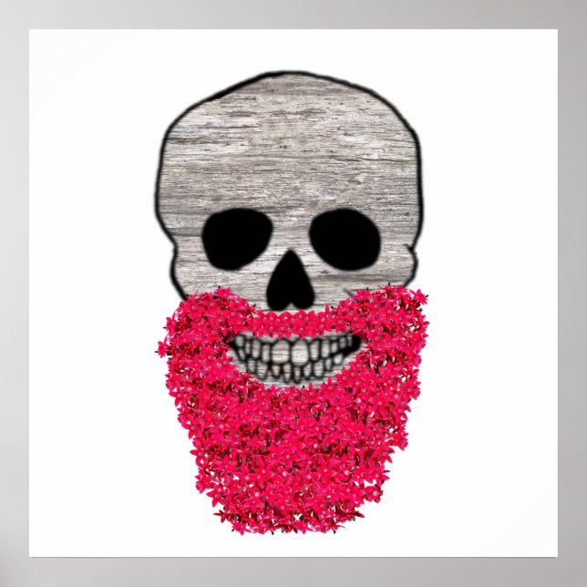 Red Flower Beard Day of the Dead Skull Poster (Front)