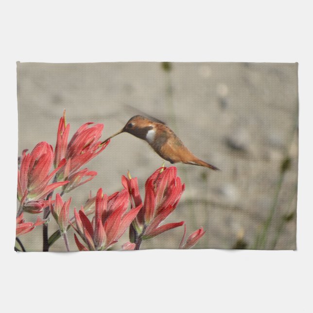 Red flower bird tea towel (Horizontal)