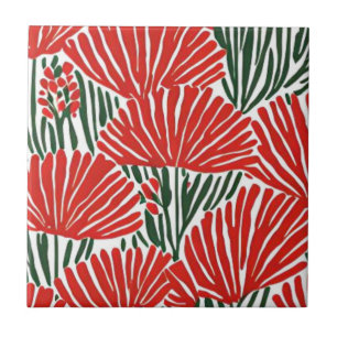 Red flower botanical tile
