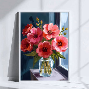 Red Flower Bouquet Vase Watercolor Painting Poster