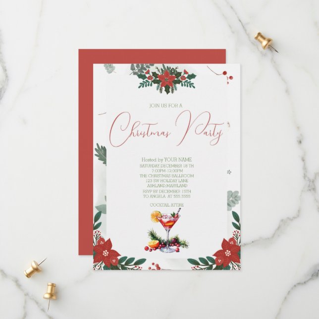 Red Flower Branch Fruit Drinks Christmas Party  Save The Date (Front/Back In Situ)