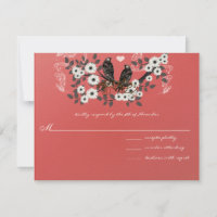 Red Flower Branch Vintage Love Birds Wedding #3