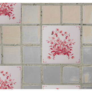 Red Flower Bush Toile Inspired Decorative Tile