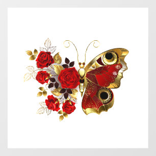 Red flower butterfly with red roses