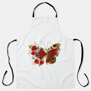Red flower butterfly with red roses apron