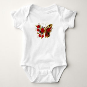 Red flower butterfly with red roses baby bodysuit