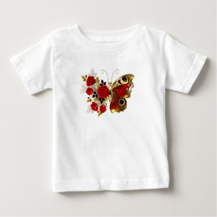 Red flower butterfly with red roses baby T-Shirt