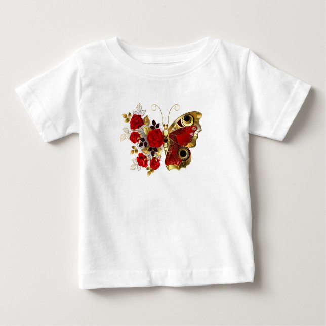 Red flower butterfly with red roses baby T-Shirt (Front)