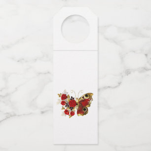 Red flower butterfly with red roses bottle tag
