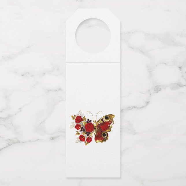 Red flower butterfly with red roses bottle tag (Front)