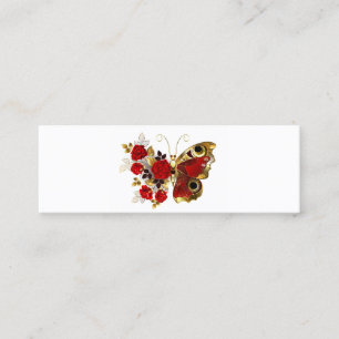 Red flower butterfly with red roses calling card