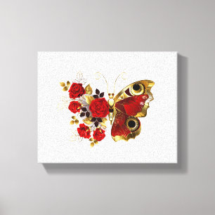 Red flower butterfly with red roses canvas print