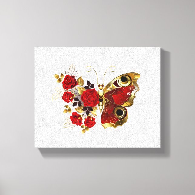 Red flower butterfly with red roses canvas print (Front)