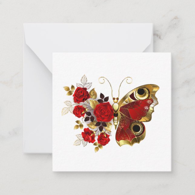 Red flower butterfly with red roses card (Front)