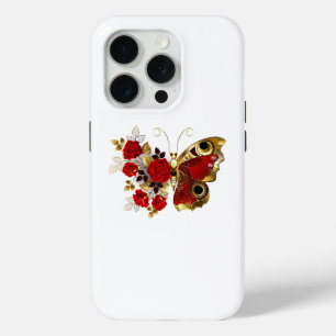 Red flower butterfly with red roses iPhone 15 pro case
