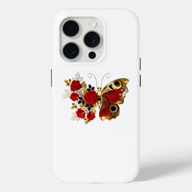 Red flower butterfly with red roses Case-Mate iPhone case (Back)