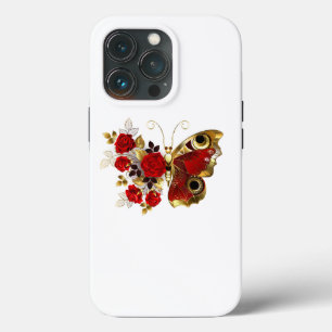 Red flower butterfly with red roses iPhone 13 pro case