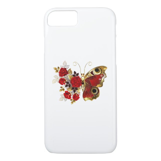 Red flower butterfly with red roses Case-Mate iPhone case (Back)