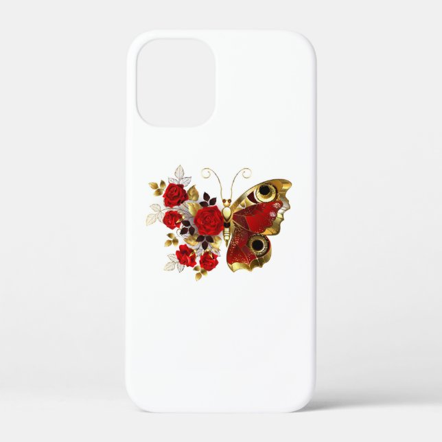 Red flower butterfly with red roses Case-Mate iPhone case (Back)
