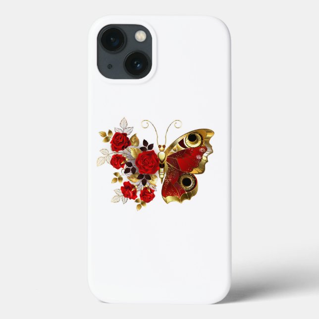 Red flower butterfly with red roses Case-Mate iPhone case (Back)
