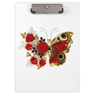 Red flower butterfly with red roses clipboard