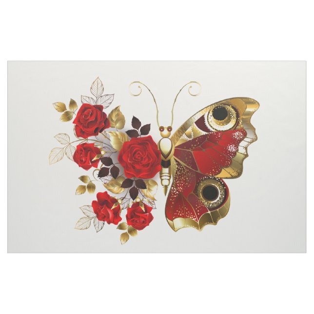 Red flower butterfly with red roses fabric (Yard)