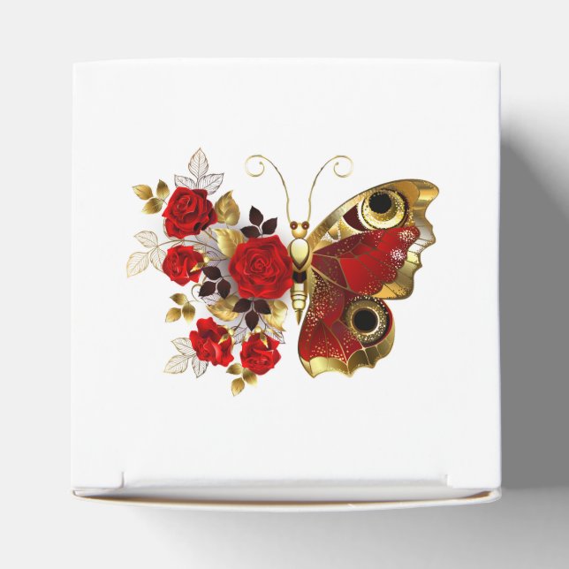 Red flower butterfly with red roses favour box (Top)