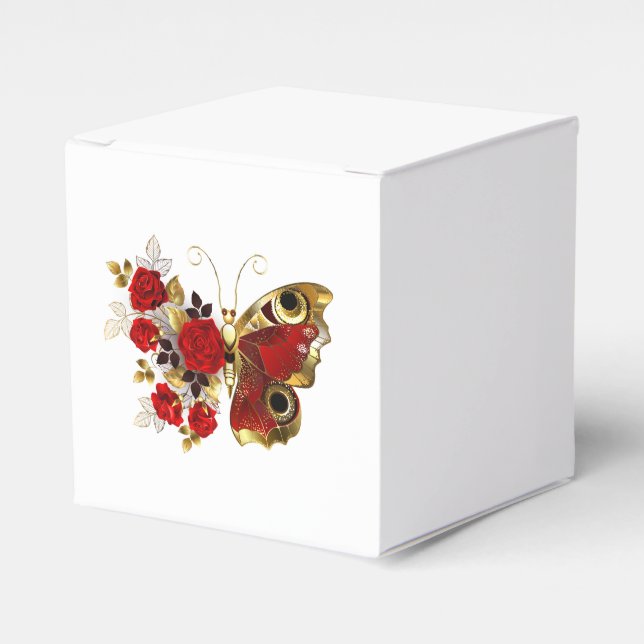 Red flower butterfly with red roses favour box (Front Side)