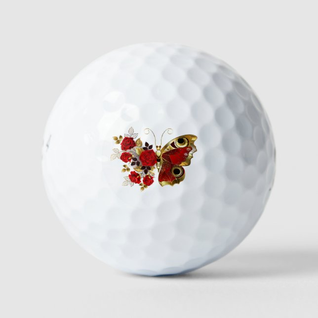 Red flower butterfly with red roses golf balls (Front)