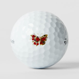Red flower butterfly with red roses golf balls