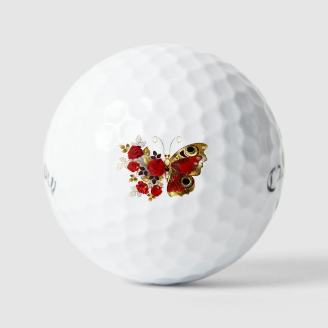 Red flower butterfly with red roses golf balls (Front)