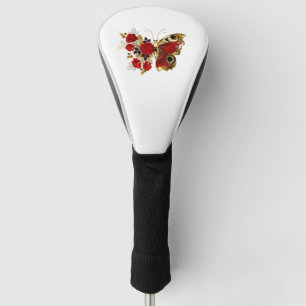 Red flower butterfly with red roses golf head cover