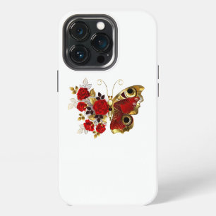 Red flower butterfly with red roses iPhone 13 pro case