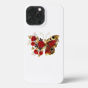 Red flower butterfly with red roses iPhone 13 pro max case