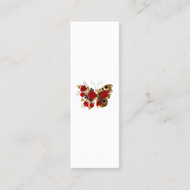 Red flower butterfly with red roses mini business card (Front)