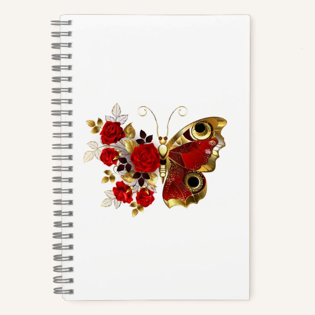 Red flower butterfly with red roses notebook (Front)
