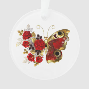 Red flower butterfly with red roses ornament