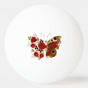 Red flower butterfly with red roses ping pong ball