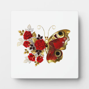 Red flower butterfly with red roses plaque