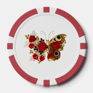 Red flower butterfly with red roses poker chips
