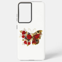 Red flower butterfly with red roses