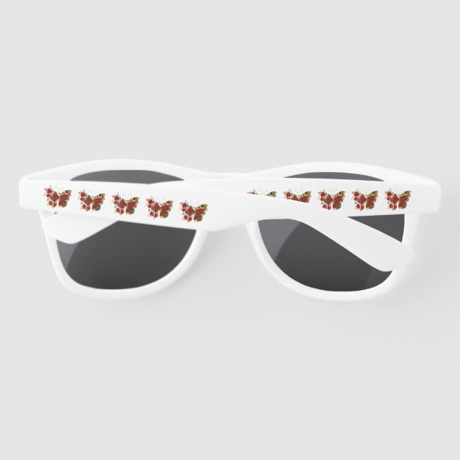 Red flower butterfly with red roses sunglasses (Back)