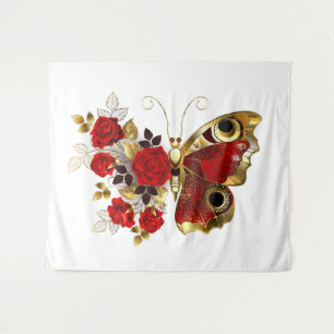 Red flower butterfly with red roses tapestry