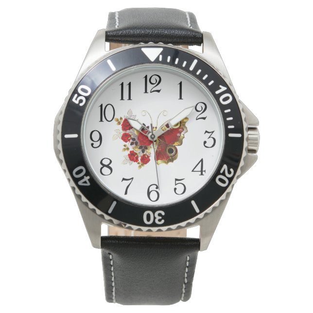 Red flower butterfly with red roses watch (Front)